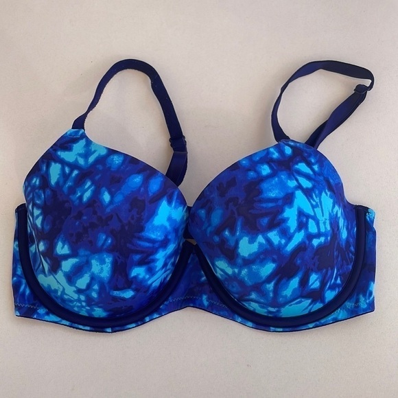 Victoria’s Secret PINK push up bra 34D neon cobalt blue tie dye rave abstract - Picture 3 of 6